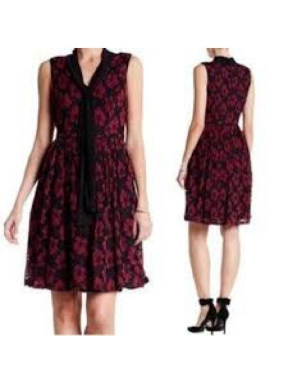 Adrianna Papell Women's Burgandy Floral Lace Fit & Flare Cocktail Dress Size 10P
